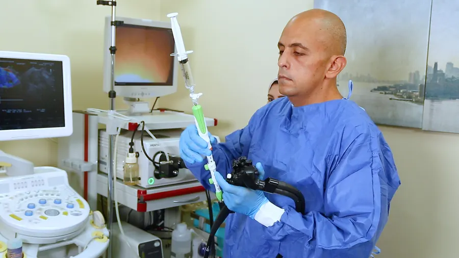 An endoscopist working at the endoscopy tower